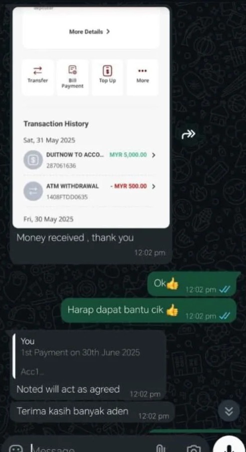 WhatsApp conversation with ATOZ Capitals customer