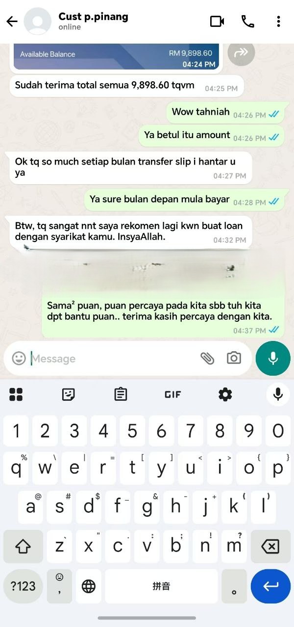 WhatsApp conversation with ATOZ Capitals customer