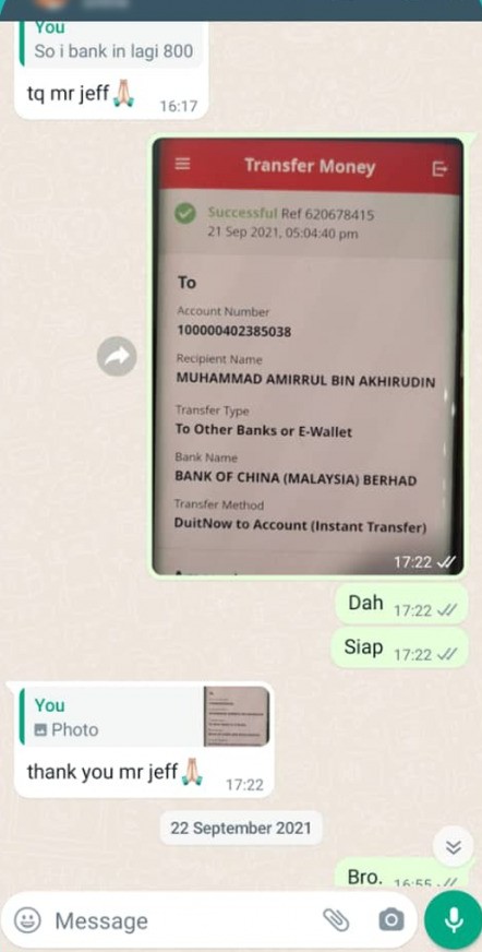 WhatsApp conversation with ATOZ Capitals customer