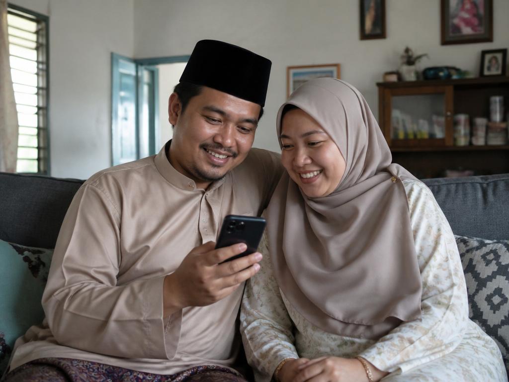 Pasangan Malaysia gembira menerima notifikasi pindahan tunai